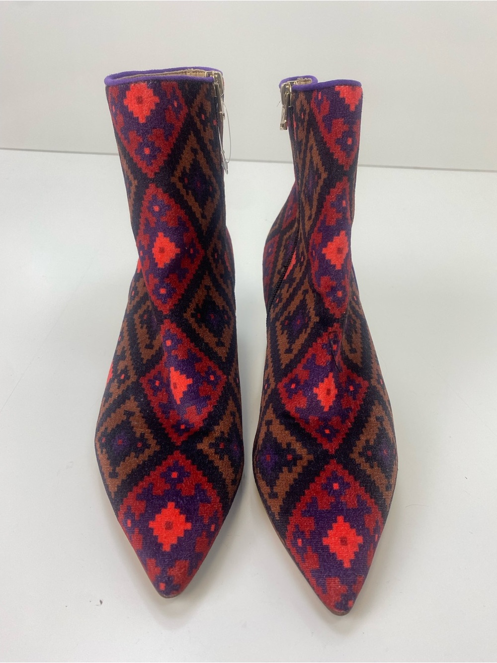 Brian Atwood Purple, Red & Brown Geometric Pointed Ankle Boots
